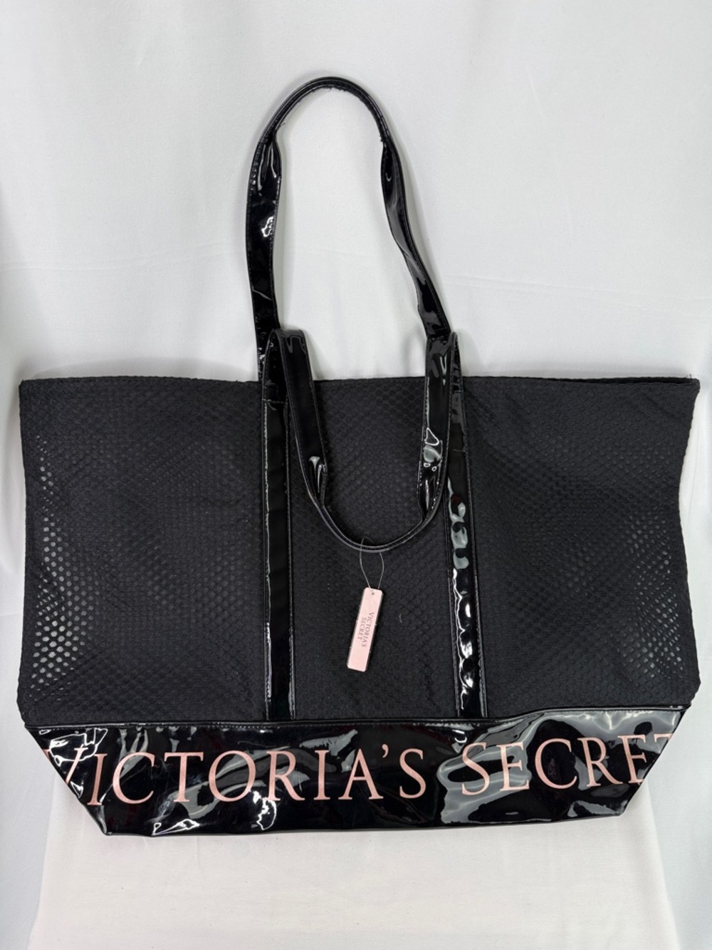Victoria's Secret Black Mesh Tote with Glossy Trim